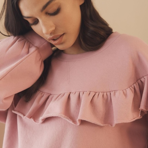 BY ANTHROPOLOGY lilac Ruffle sweatshirt size L - Picture 6 of 7